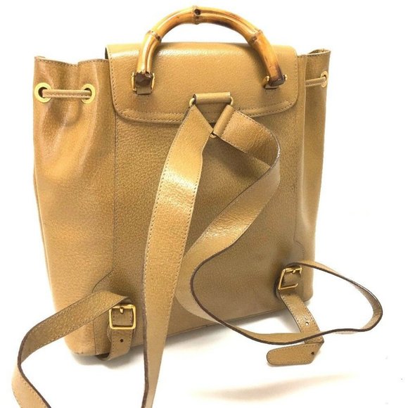 GUCCI Bamboo Leather Backpack Bag Beige - Picture 2 of 11